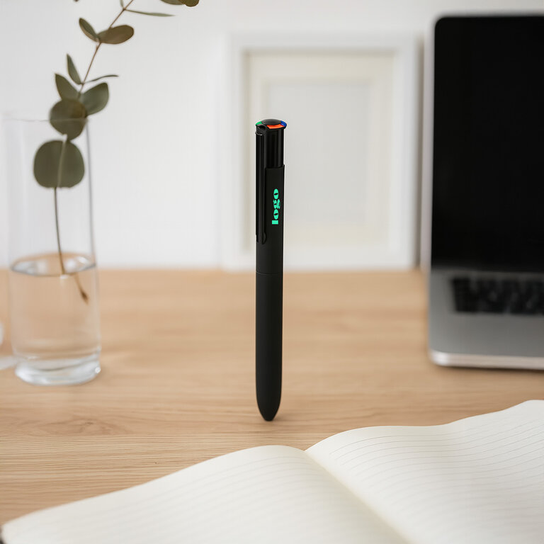 Stylo à bille 4 couleurs personnalisable en aluminium recyclé | pandacola