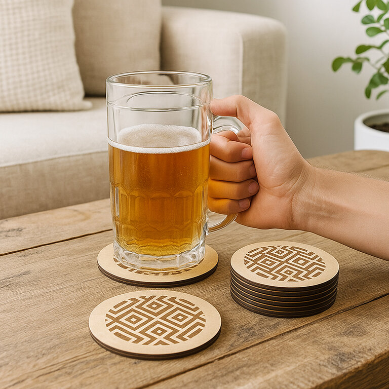 Lot de 8 dessous de verre en bois de peuplier made in France - Peuply | pandacola