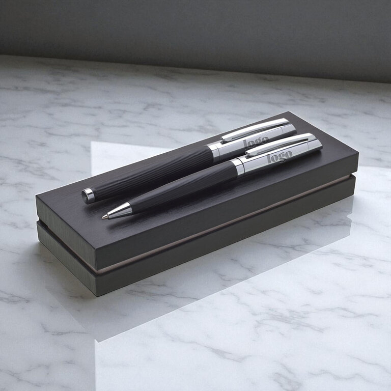 Coffret personnalisable stylo et roller en métal dans un écrin rigide -Genero Set | pandacola