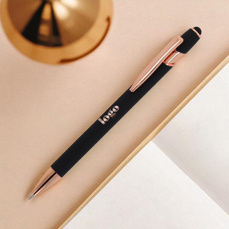 Stylo à bille personnalisable en aluminium or rose avec stylet - Royalo Gold | pandacola