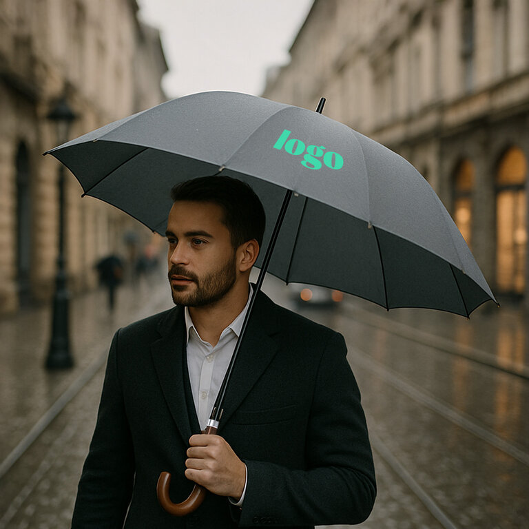 Parapluie golf publicitaire avec mât et canne en bois ∅ 120 cm - Baldo | pandacolach