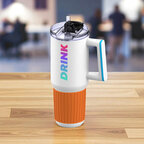 Mug isotherme personnalisable en acier inoxydable recyclé avec poignée et paille 120cl - myKings Canyon | pandacolach - thumb - 1