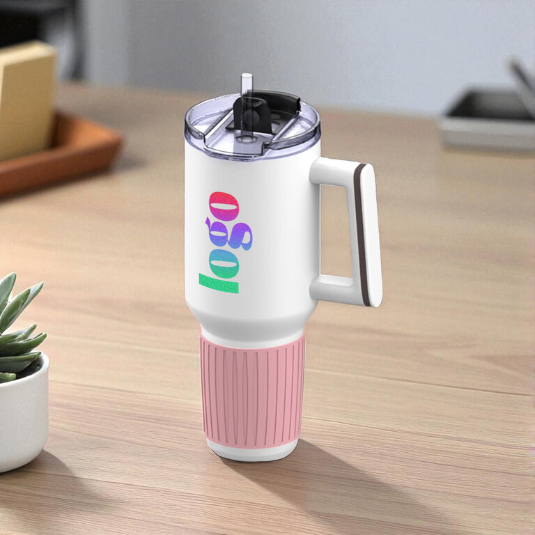 Mug isotherme personnalisable en acier inoxydable recyclé avec poignée et paille 90cl - myKings Canyon | pandacola