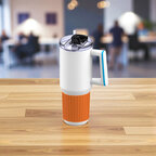 Mug isotherme personnalisable en acier inoxydable recyclé avec poignée et paille 90cl - myKings Canyon | pandacola - thumb - 2