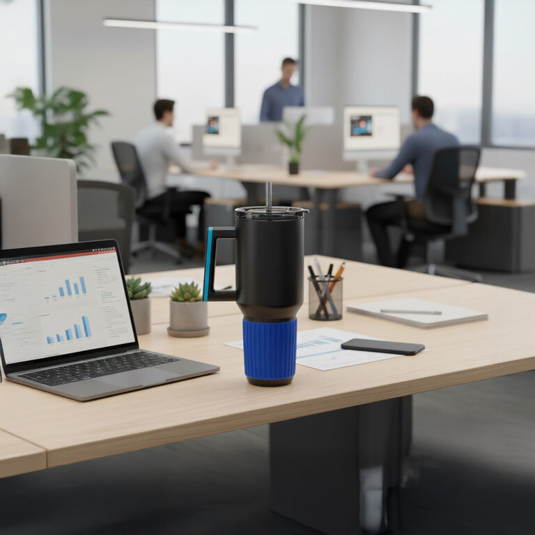 Mug isotherme personnalisable en acier inoxydable recyclé avec poignée et paille 120cl - myKings Canyon | pandacolach - 3
