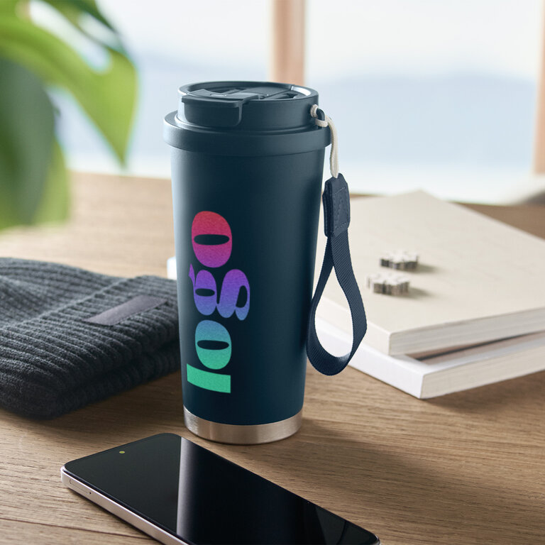 Gobelet isotherme personnalisable 500 ml avec sangle en RPET – DuoSip | pandacolach