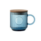 Mug personnalisable en verre strié 300 ml avec couvercle en acacia – Strioko | pandacolach - thumb