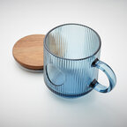 Mug personnalisable en verre strié 300 ml avec couvercle en acacia – Strioko | pandacolach - thumb - 4