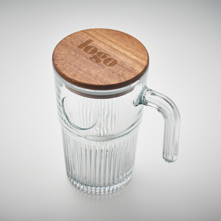 Grande tasse personnalisable en verre 450 ml avec couvercle en acacia – Jarmino | pandacolach
