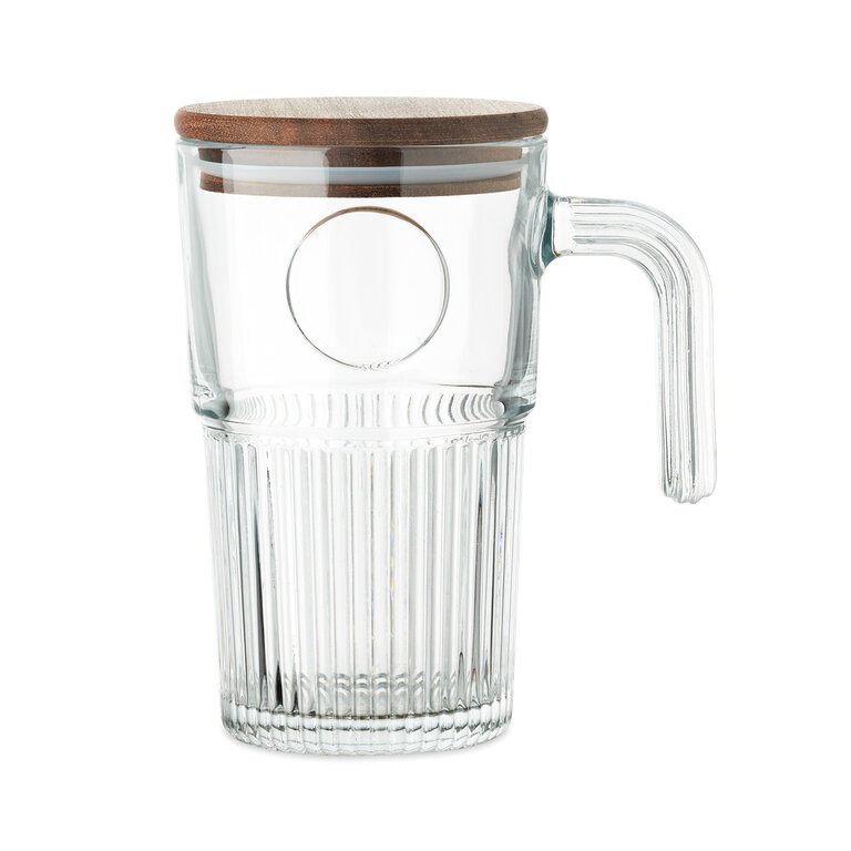 Grande tasse personnalisable en verre 450 ml avec couvercle en acacia – Jarmino | pandacolach