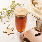 Mug personnalisable en verre borosilicate double paroi 450 ml avec couvercle en bambou – Bamb’O | pandacola - thumb