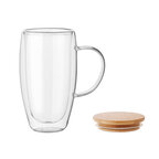 Mug personnalisable en verre borosilicate double paroi 450 ml avec couvercle en bambou – Bamb’O | pandacolach - thumb - 2