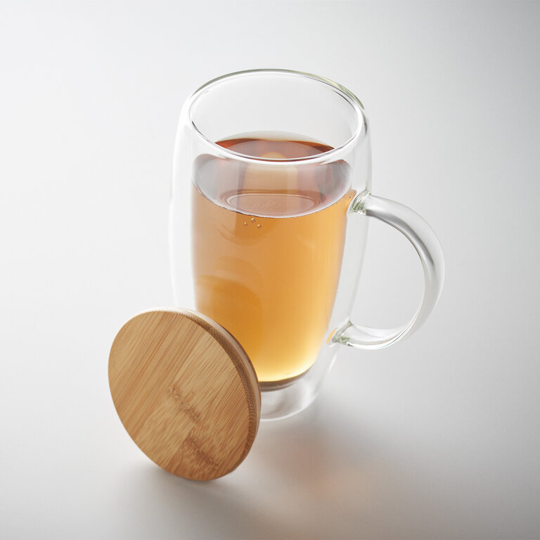 Mug personnalisable en verre borosilicate double paroi 450 ml avec couvercle en bambou – Bamb’O | pandacolach - 4