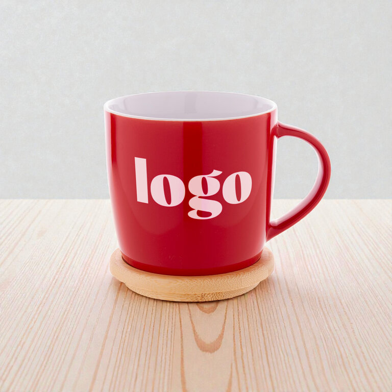 Mug personnalisé en céramique avec intérieur blanc et couvercle 370 ml - Lona Bambou | pandacolach