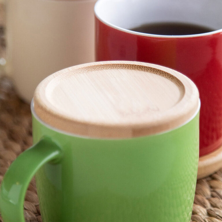 Mug personnalisé en céramique avec intérieur blanc et couvercle 370 ml - Lona Bambou | pandacolach - 4