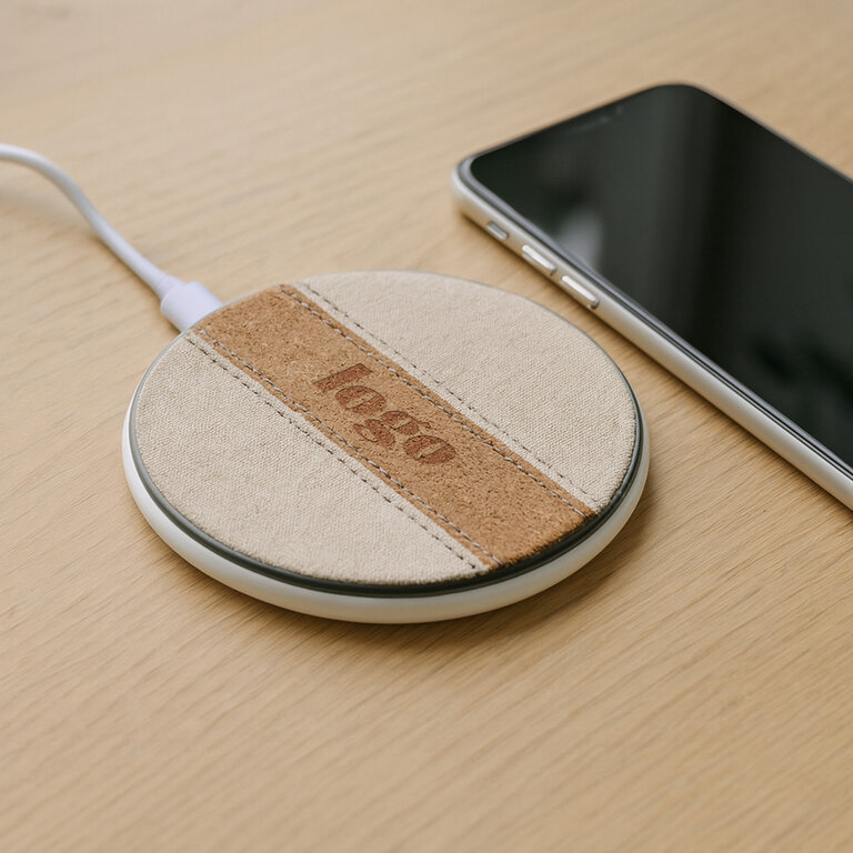 Chargeur à induction personnalisable avec détails coton et liège - Depoz | pandacolach