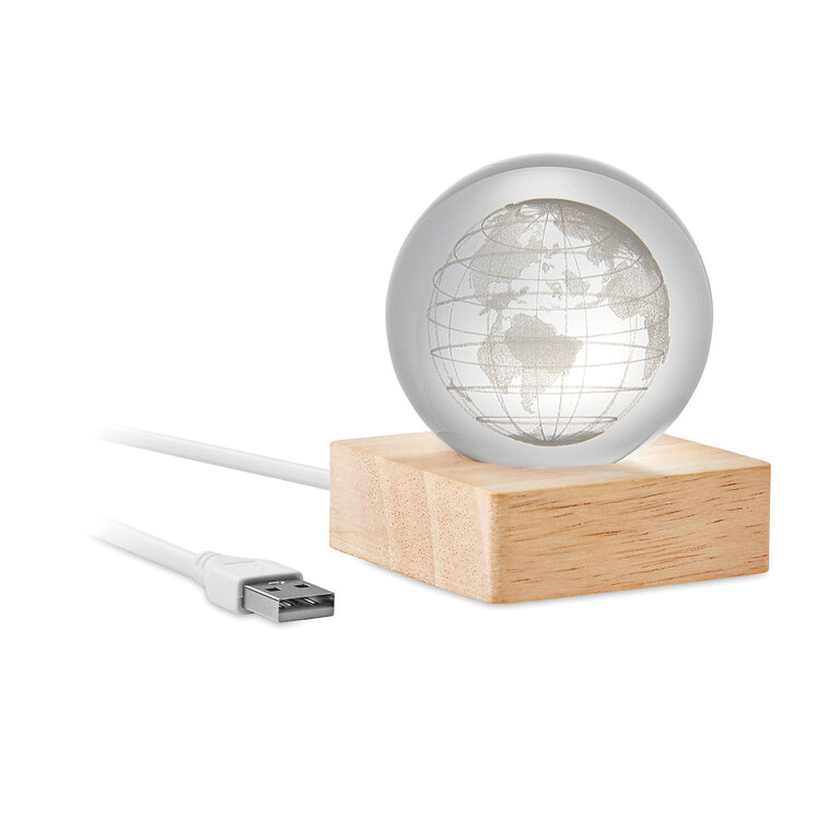 Lampe LED personnalisable globe en verre et bois d’hévéa – Lumiglobe | pandacolach