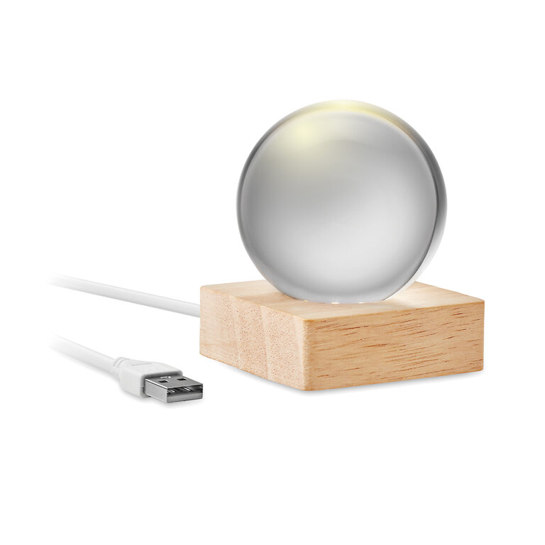 Lampe LED personnalisable boule en verre et bois d’hévéa – Lumiboule | pandacolach - 4