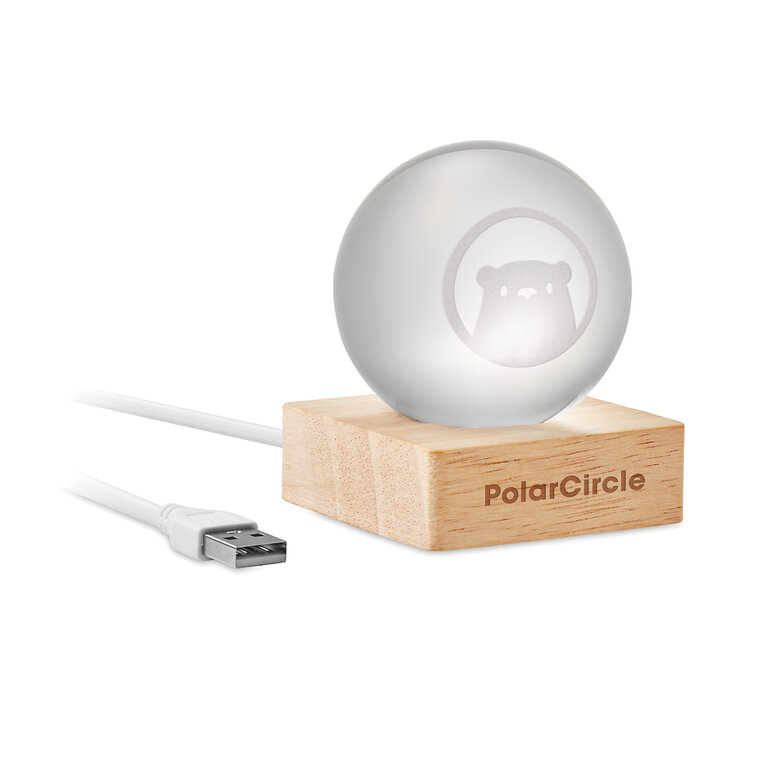 Lampe LED personnalisable boule en verre et bois d’hévéa – Lumiboule | pandacolach - 5