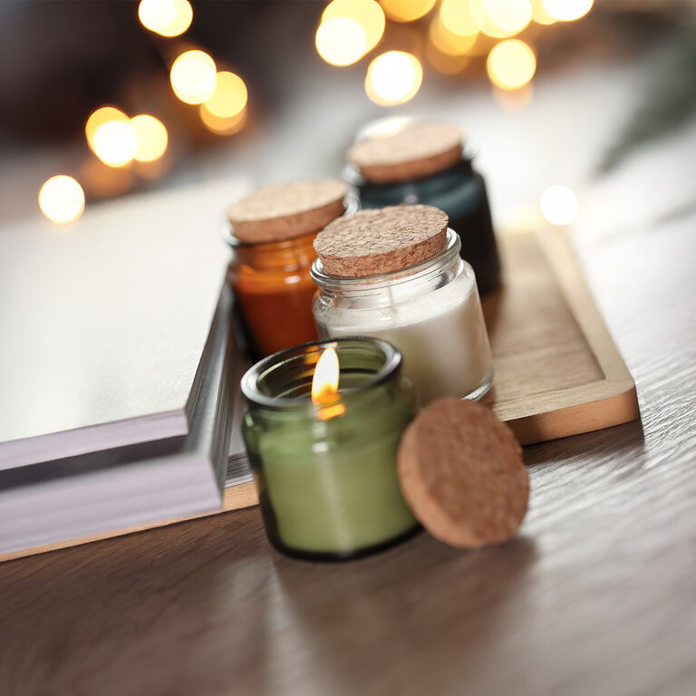 Bougie parfumée personnalisée en verre avec couvercle en liège – Valumina | pandacolach - 4