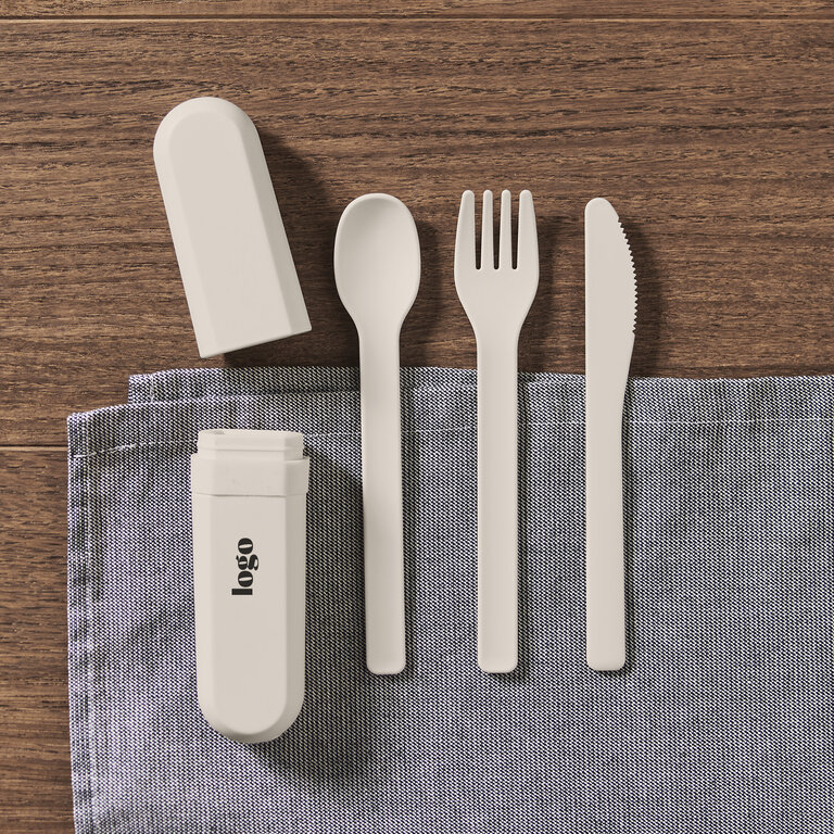 Set de couverts personnalisable en PLA de maïs avec étui – Miami go | pandacolach - 3