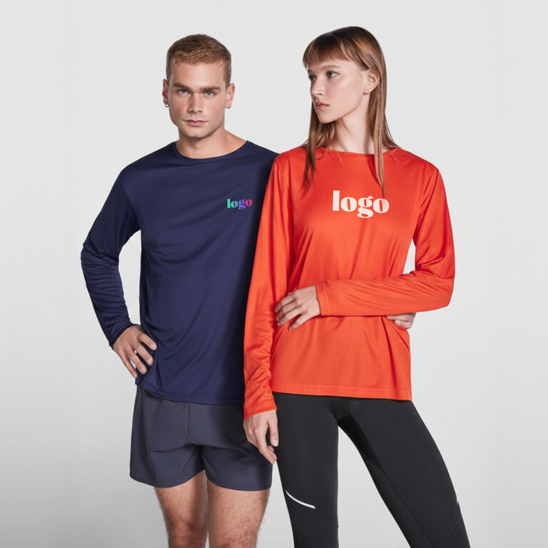 T-shirt de sport personnalisé mixte manches longues en polyester recyclé 120 gr/m² - Estoril | pandacolach