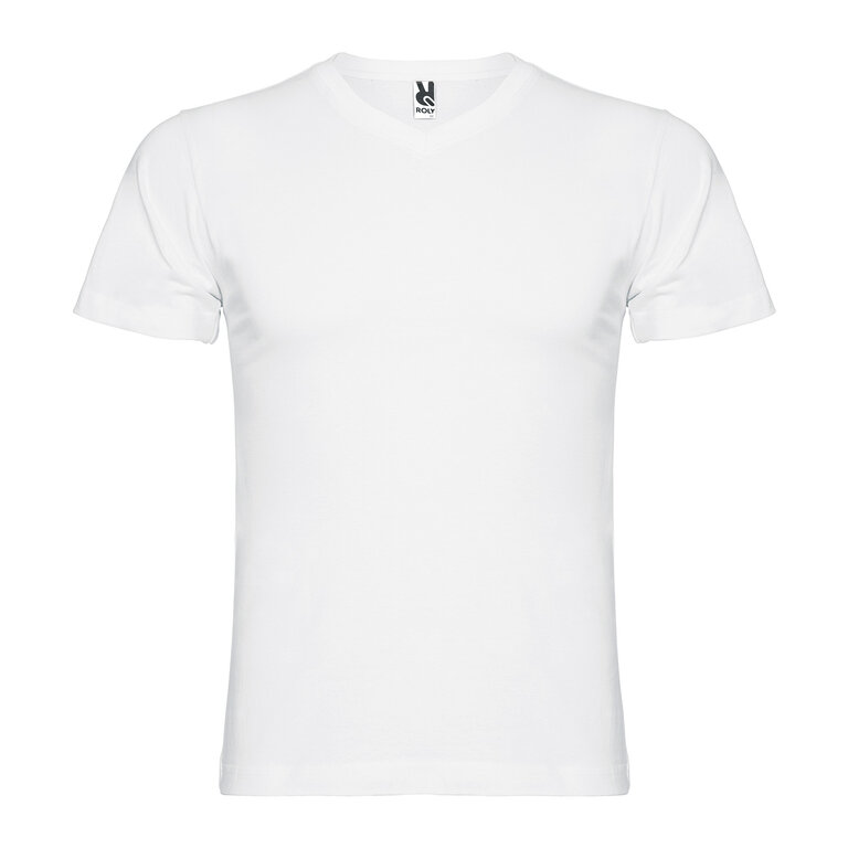 T-shirt personnalisé blanc homme col V en coton 155 gr/m² - Samoyedo | pandacolach