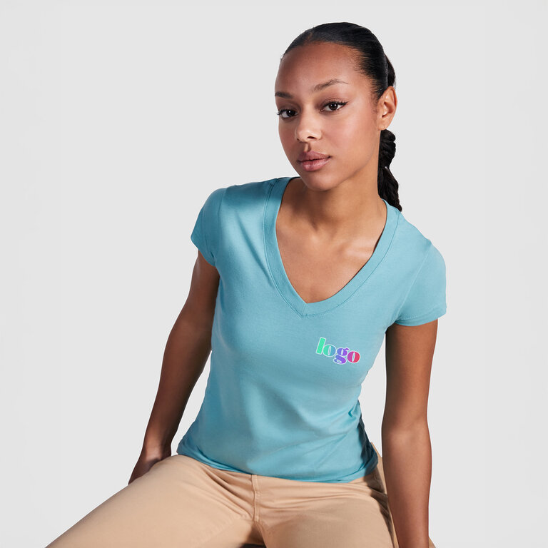 T-shirt personnalisé femme col V en coton 155 gr/m² - Victoria | pandacolach
