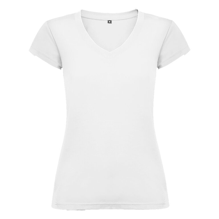 T-shirt personnalisé blanc femme col V en coton 155 gr/m² - Victoria | pandacolach