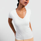 T-shirt personnalisé blanc femme col V en coton 155 gr/m² - Victoria | pandacolach - thumb - 5