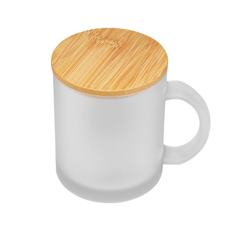 Mug personnalisable en verre avec couvercle bambou 330 ml - Moja | pandacolach