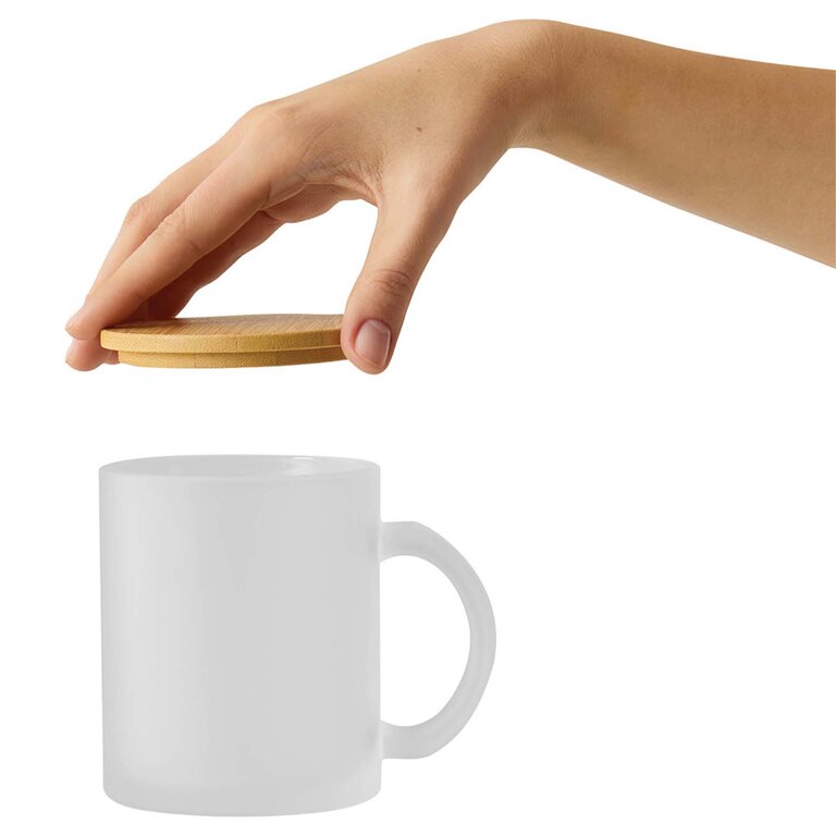 Mug personnalisable en verre avec couvercle bambou 330 ml - Moja | pandacolach - 2