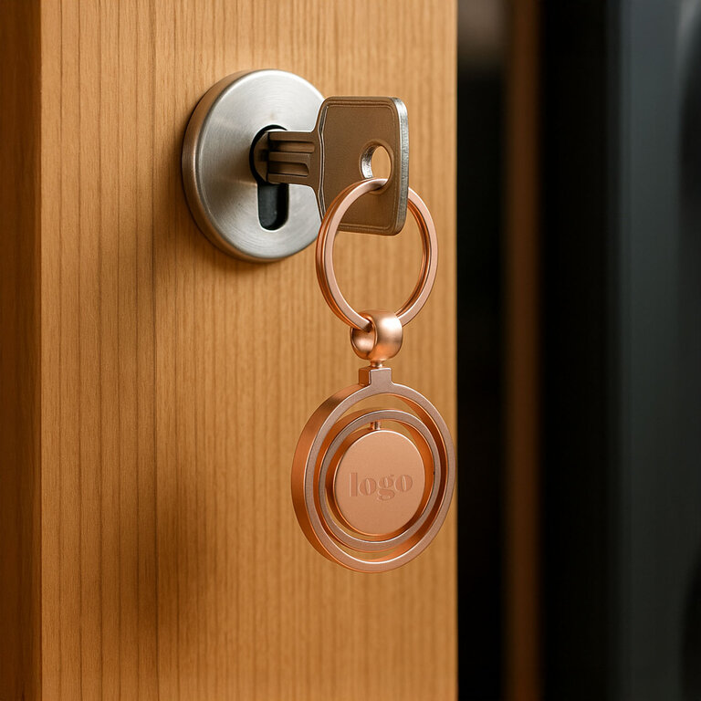 Porte-clés personnalisable en acier avec finition dorée - Wahou Spin | pandacolach