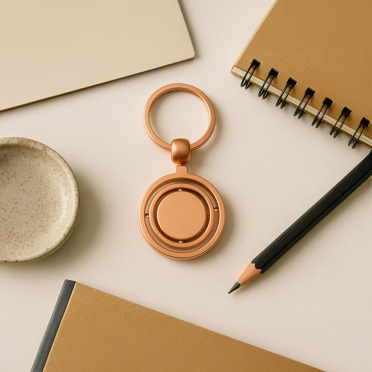 Porte-clés personnalisable en acier avec finition dorée - Wahou Spin | pandacolach - 5