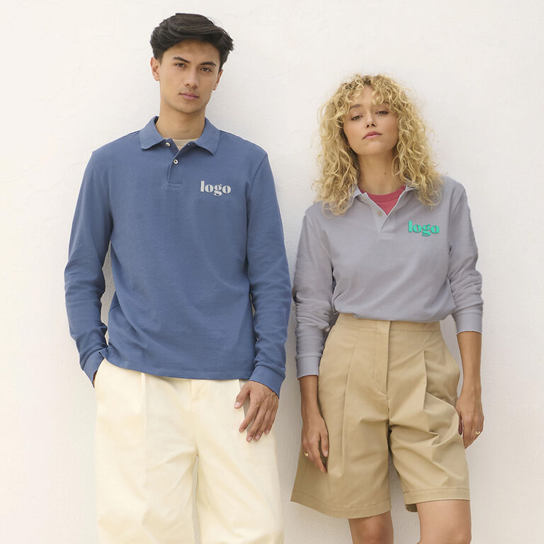 Polo personnalisable mixte manches longues en coton 210 gr/m² - Pacific | pandacolach