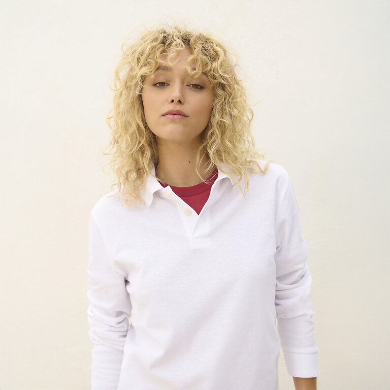 Polo personnalisable mixte blanc manches longues en coton 210 gr/m² - Pacific | pandacolach - 5