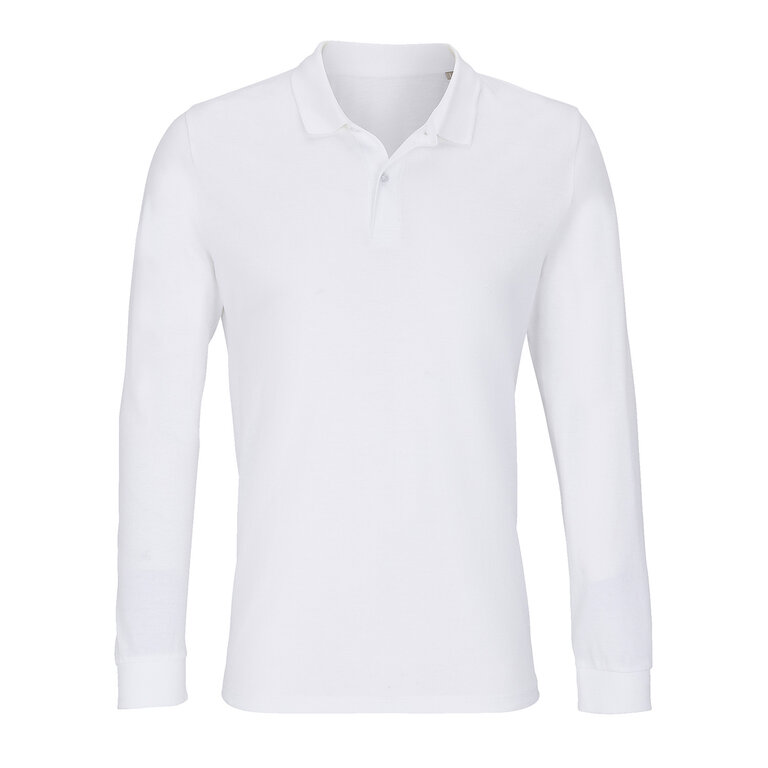 Polo personnalisé mixte blanc manches longues en coton bio 170 gr/m² - Planet Lsl | pandacolach
