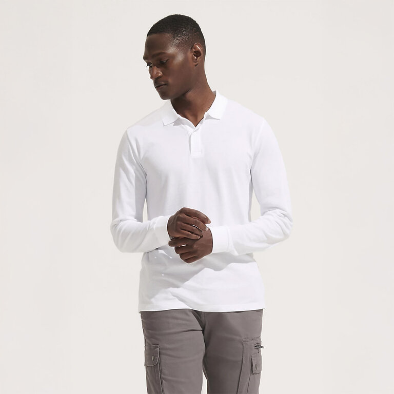 Polo personnalisé mixte blanc manches longues en coton bio 170 gr/m² - Planet Lsl | pandacolach - 4