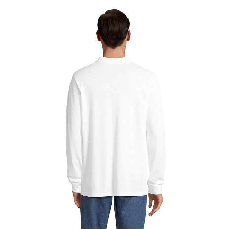 Polo personnalisé mixte blanc manches longues en coton bio 170 gr/m² - Planet Lsl | pandacolach - 5