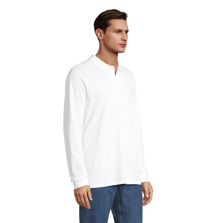 Polo personnalisé mixte blanc manches longues en coton bio 170 gr/m² - Planet Lsl | pandacolach - 7