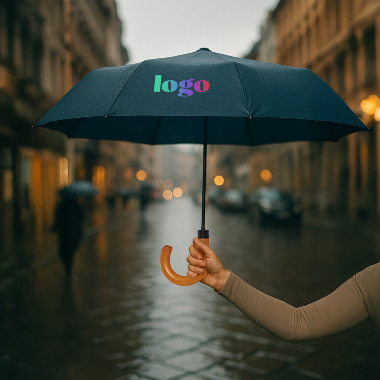 Parapluie personnalisé automatique pliable avec canne en bois - Nowata | pandacolach