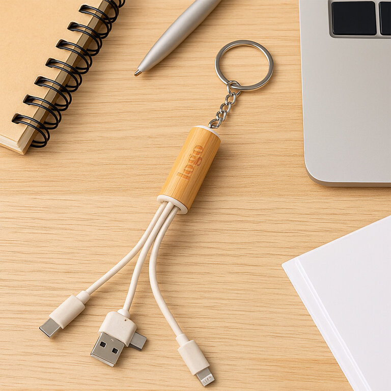 Câble de charge personnalisable 5 en 1 en bambou et fibre de blé - Bopomo | pandacolach - 1