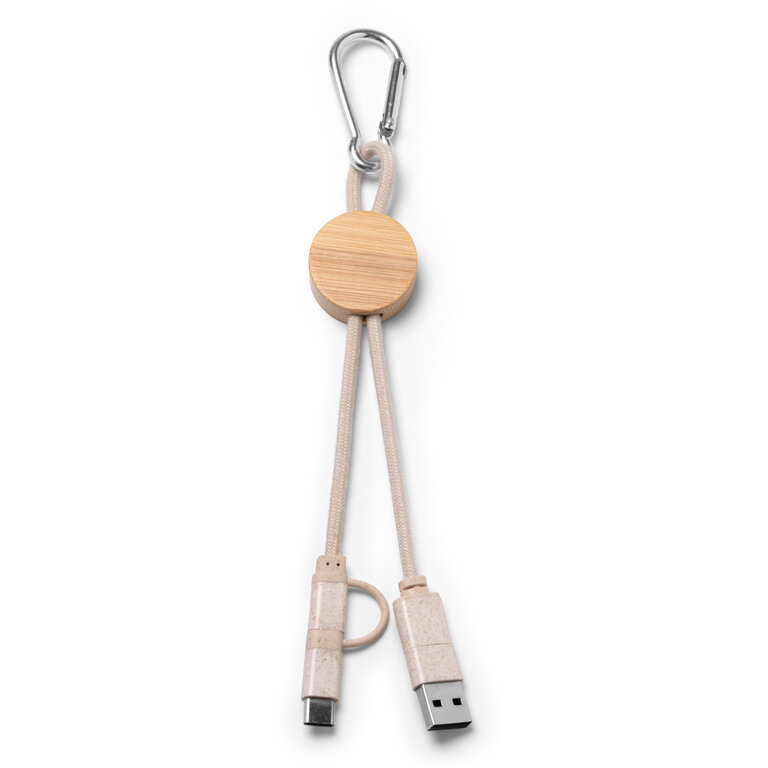 Câble de charge personnalisable 4 en 1 en bambou et fibre de blé - Bopom | pandacolach - 2
