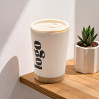 Mug personnalisé double paroi en PP recyclé avec base bambou 290 ml - Dozo | pandacolach - thumb - 1