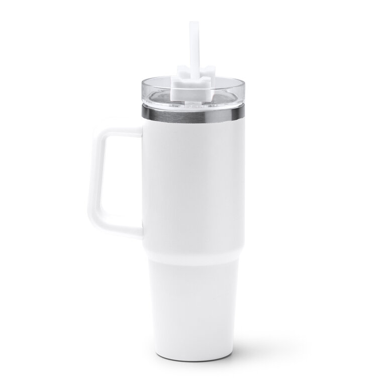 Mug isotherme personnalisable en acier recyclé avec paille 870 ml - Trendy | pandacolach