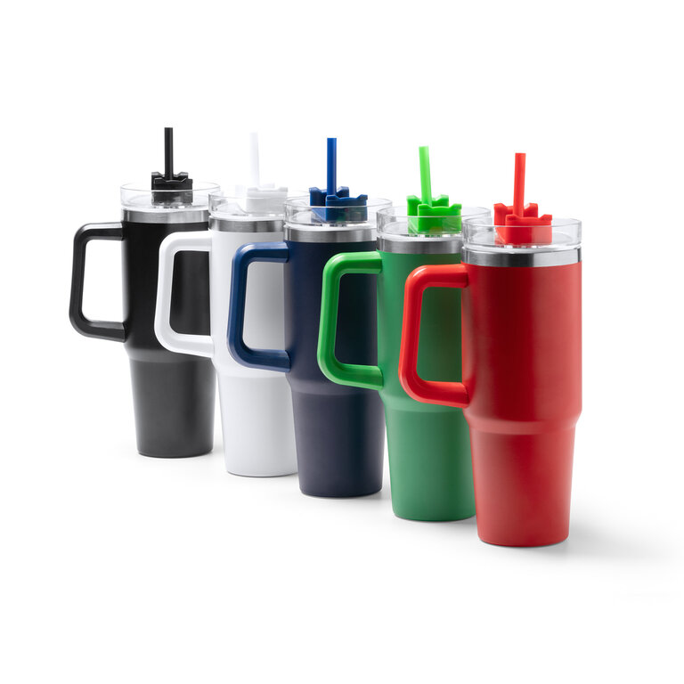 Mug isotherme personnalisable en acier recyclé avec paille 870 ml - Trendy | pandacolach - 6