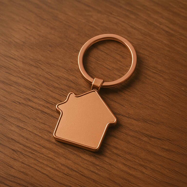 Porte-clés personnalisable en métal cuivré en forme de maison - Imba Cuivre | pandacolach - 2