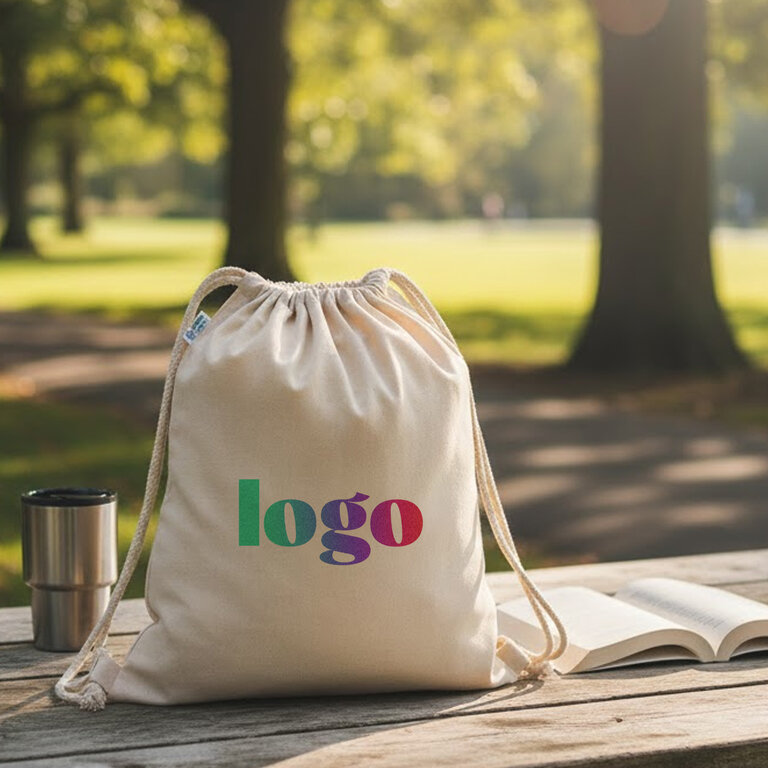 Sac à cordelettes personnalisé en coton bio écru 220 gr/m² - Rhido Bio | pandacolach