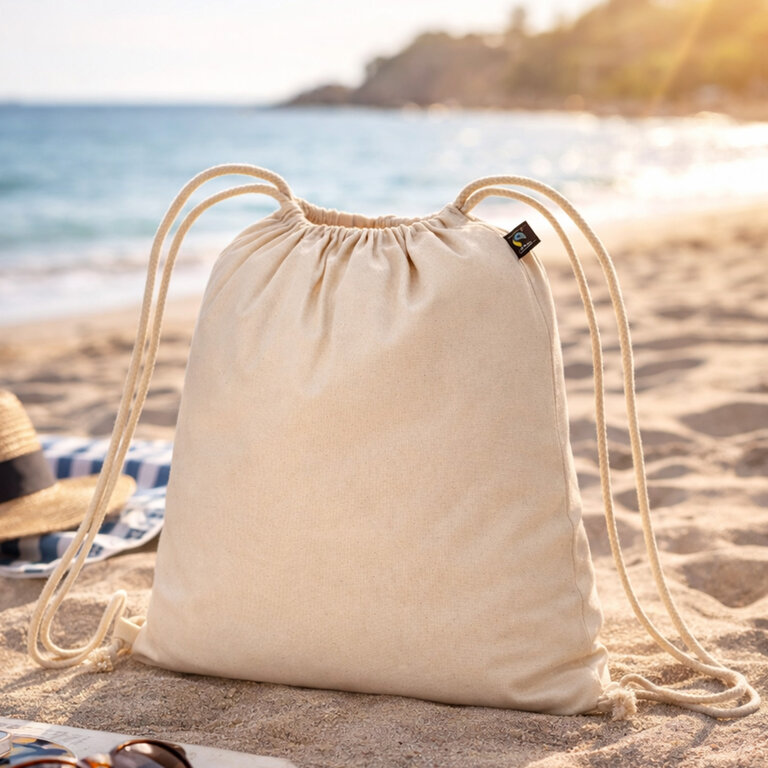 Sac à cordelettes personnalisé en coton Fairtrade écru 140 gr/m² - Rhido Fairtrade | pandacolach - 2