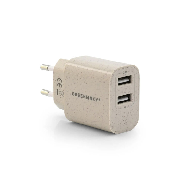 Chargeur secteur personnalisable en paille port USB - Ecostation one | pandacolach - 1